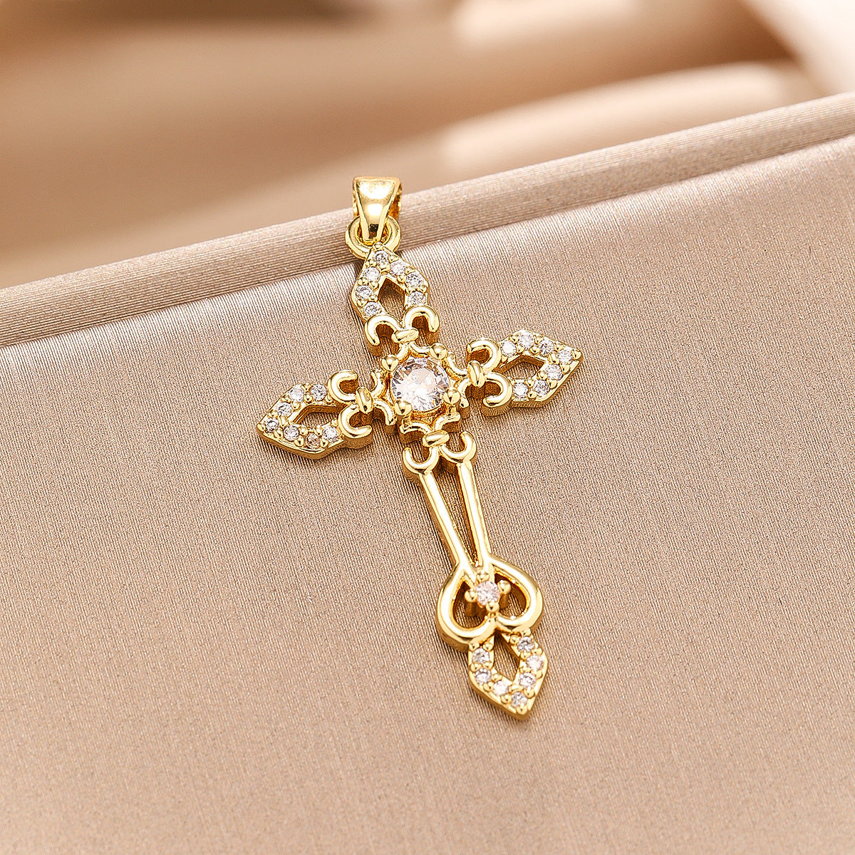 Religious Simple Copper Inlaid Zircon Stainless Steel Chain Pendant