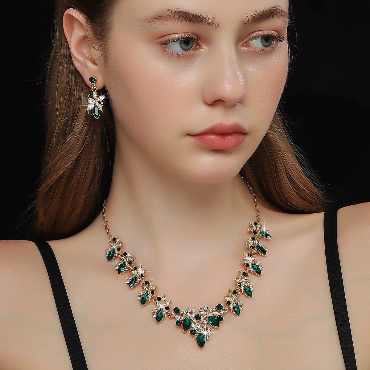 Bridal Wedding Suite Alloy Green Rhinestone Luxury Jewelry Set