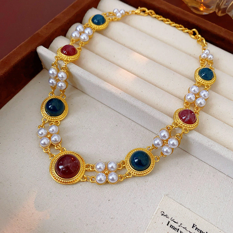 Sier Needle Flower Ear Retro Easy Matching Sweater Chain Exquisite Jewelry Set
