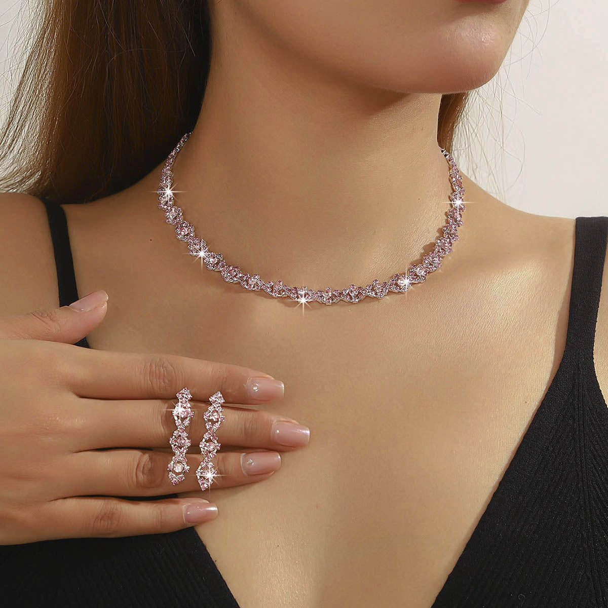 Super Beautiful Suite Rhinestone Shiny Ear Wedding Party Two-piece Dress Earrings
