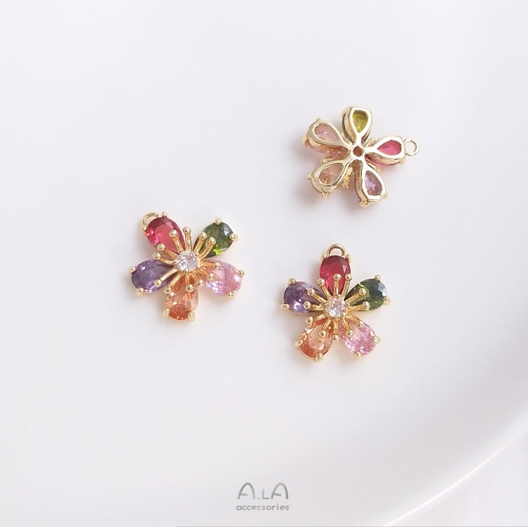 Color Retaining Bag Gold Inlaid Zircon Series Flowers Rainbow Eye Earrings