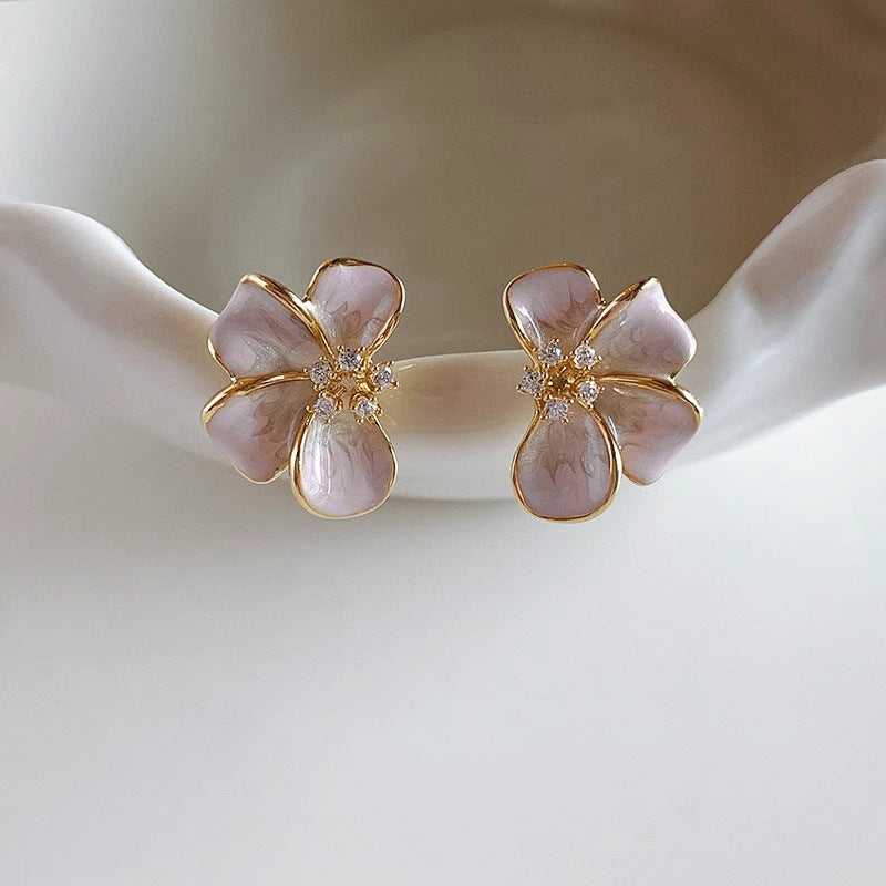 Women's Pink Enamel Flower For Super Nice High-grade Light Stud Earrings