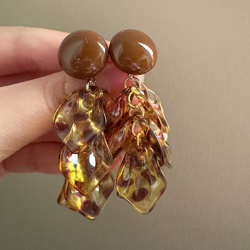 Women's Leopard Print Petal Fringed Exaggerated Temperamental Wear Makes Face Look Rings