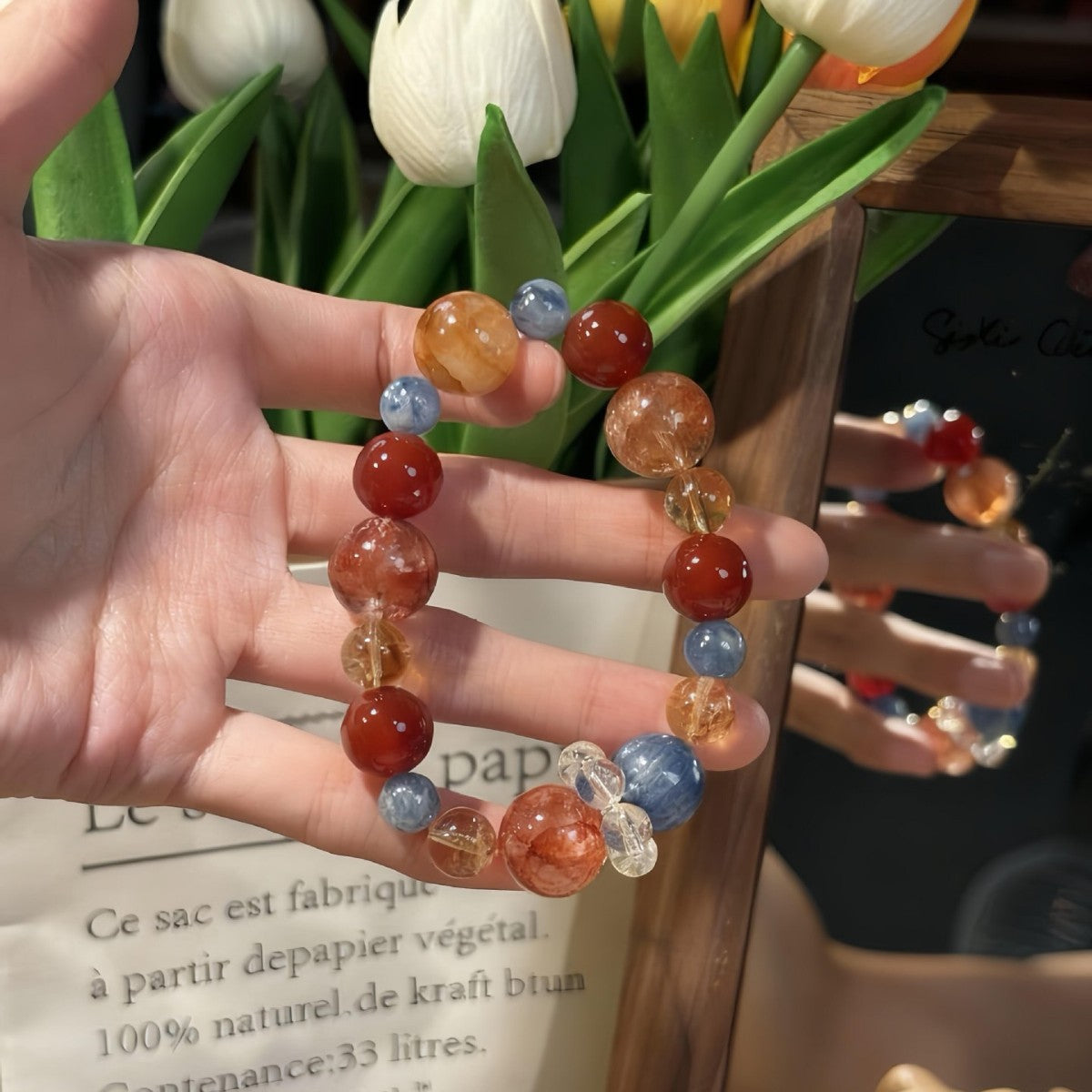 Women's Natural Citrine Blue Crystal Red Agate Bracelets