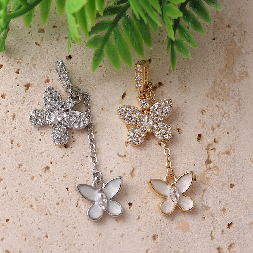 Two-tone Butterfly Three-dimensional Tassel Electroplated Sweet Pendant