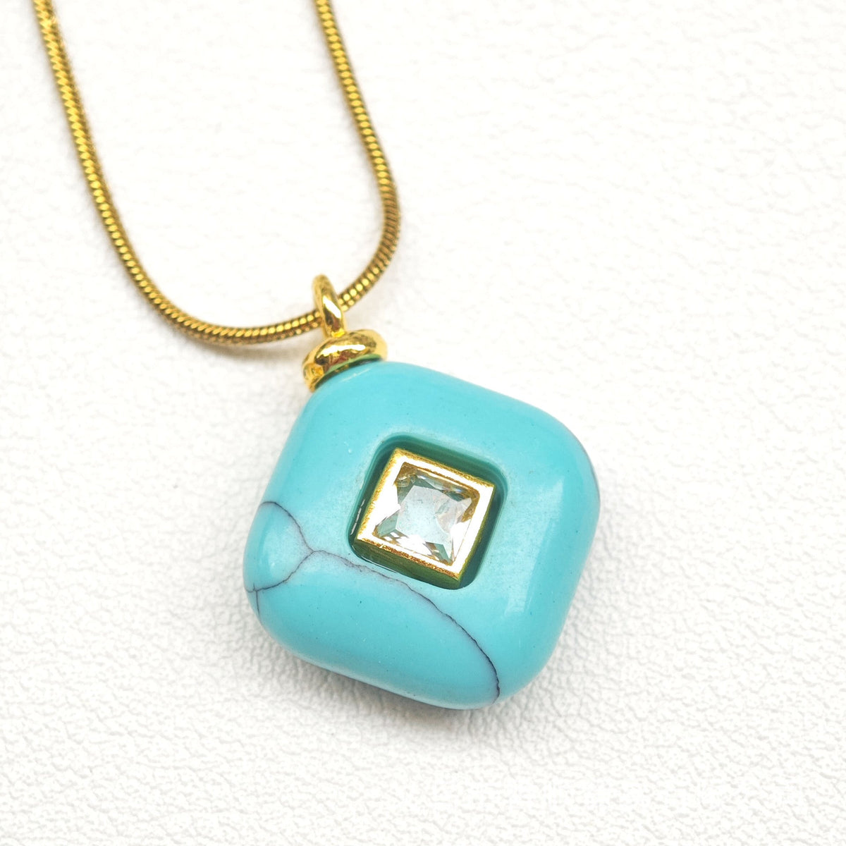 Elegant Natural Stone Crystal Geometric Rhombus Pendant