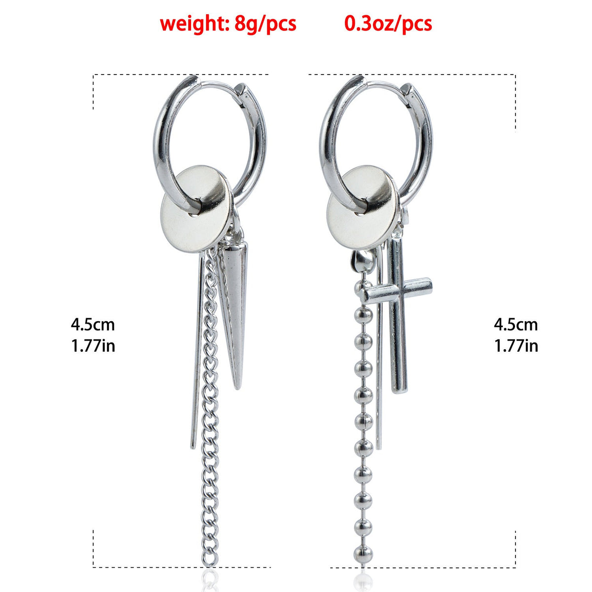 Women's Cross Steel Chain Geometric Tassel Long Tapered Earrings