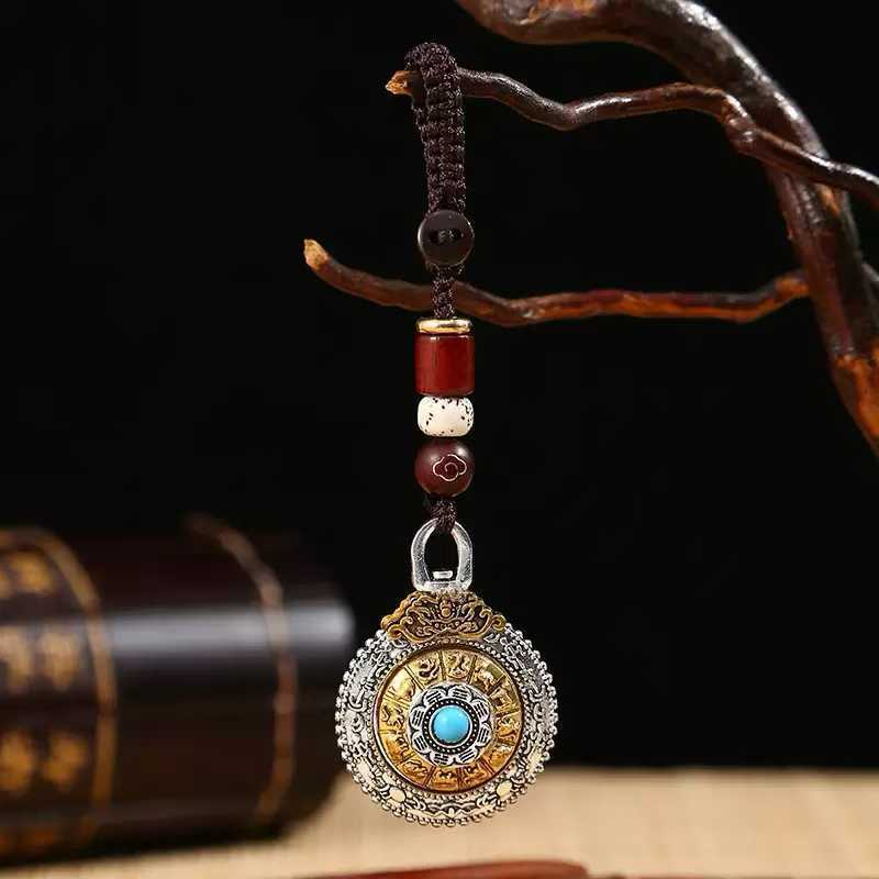 Sier Rotatable Tibetan Valentine's Day Birthday Pendant