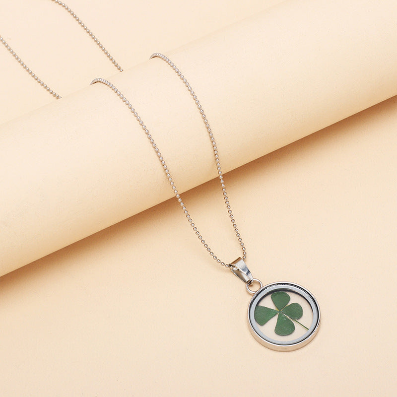 Cold Style Long Natural Plant Dried Flower Clover Necklace