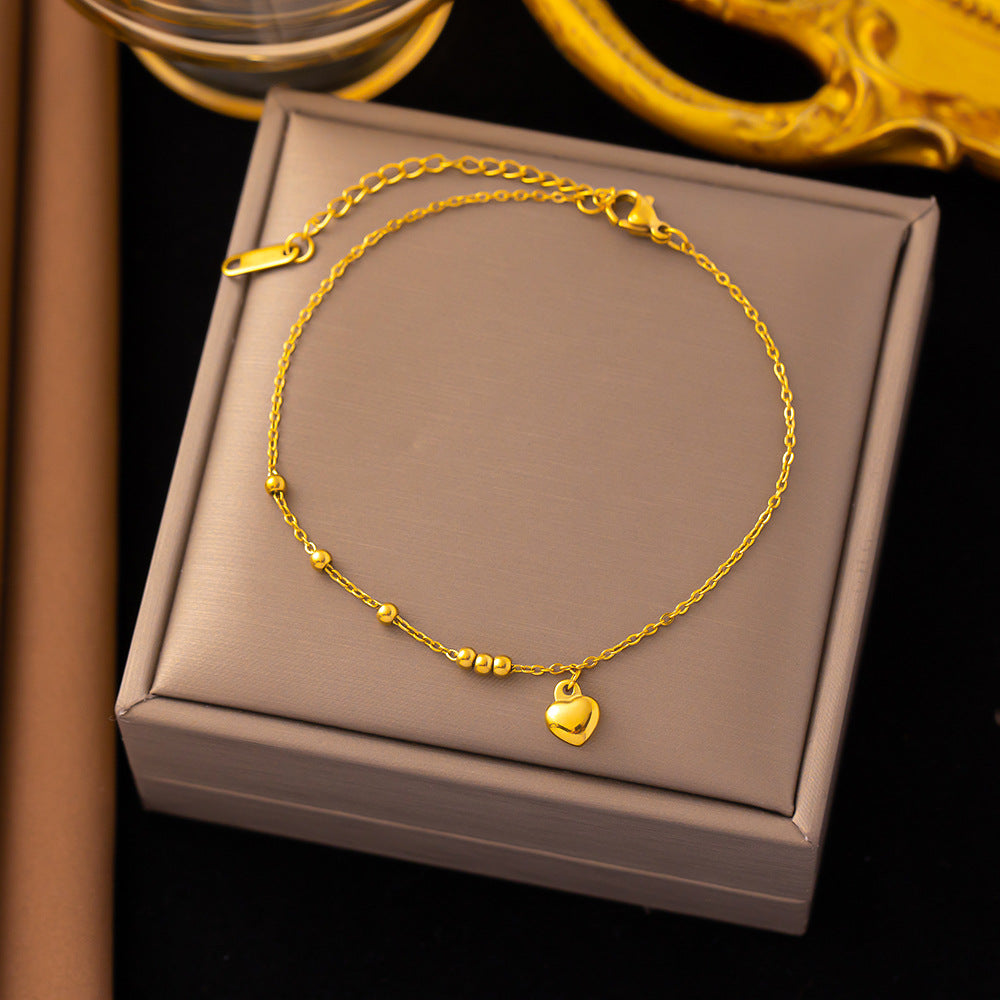 Steel Small Heart-shaped Female High-grade Round Beads Niche Titanium Clavicle Anklets