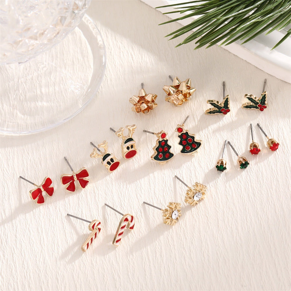Fashion Christmas Tree Elk Snowflake Crutch Ear Festive Alloy Dripping Stud Earrings