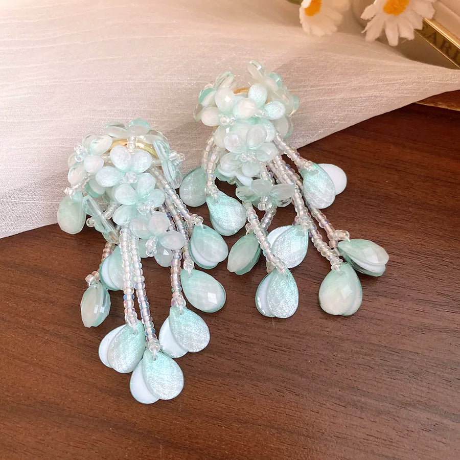 Tea Sweet Pink Flower Beaded Tassel Rings