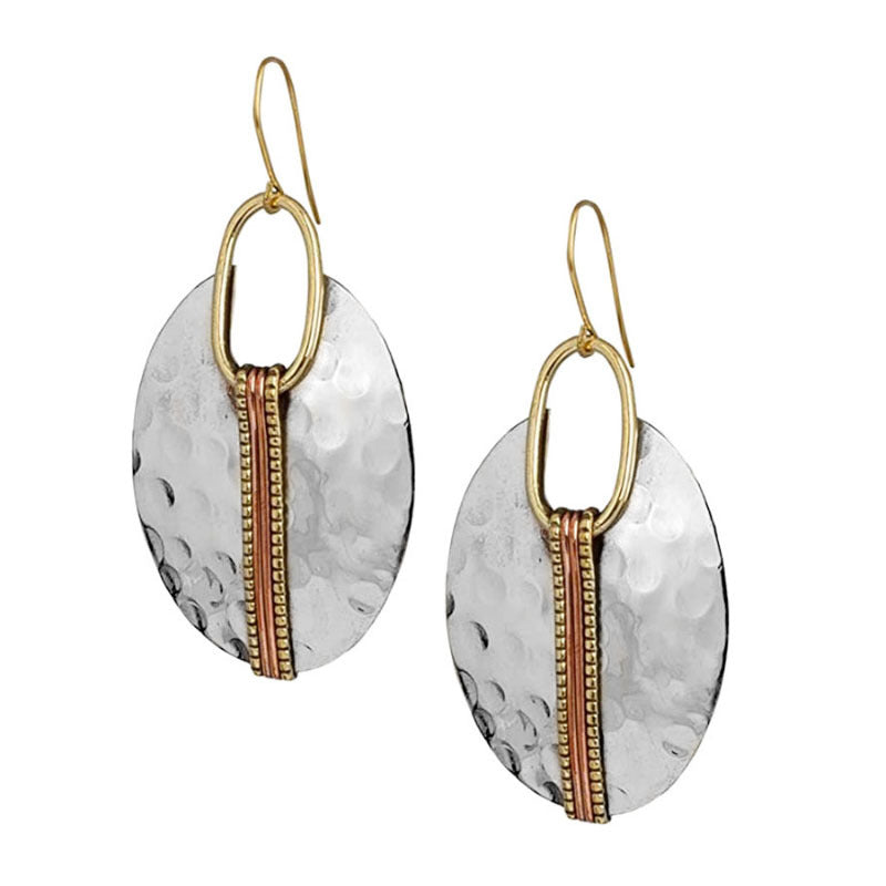 Women's Fashion Retro Exaggerated Sier Plated Two-tone Cocktail Stud Earrings