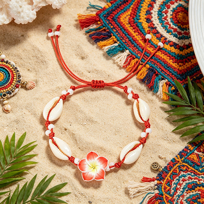 Women's Fashionable Fresh Polymer Clay Flower Shell Woven For Hand Bracelet