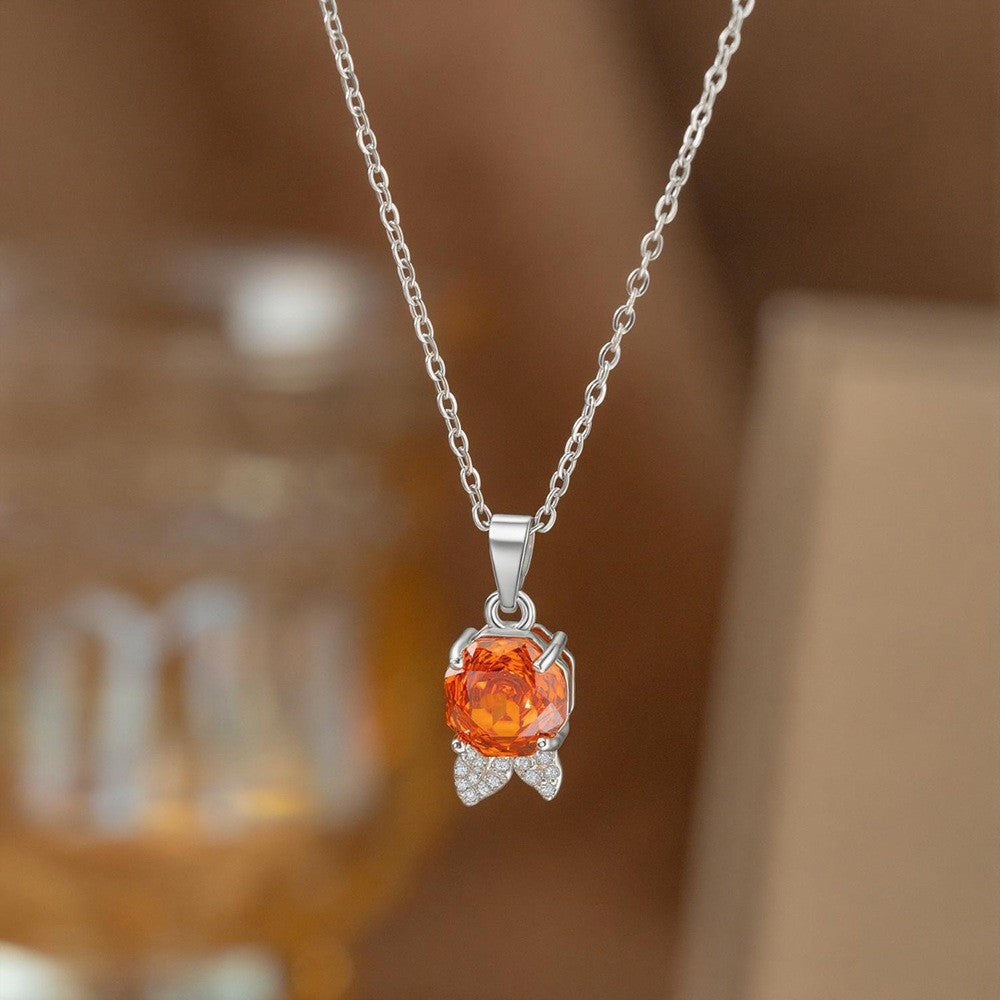 Steel Female Micro Inlaid Pink Diamond Necklace
