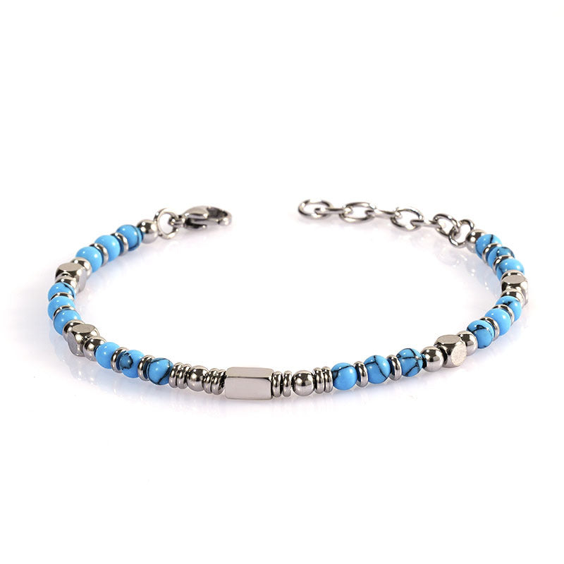 Stone Stainless Steel Obsidian Fashion Blue Turquoise Handmade Bracelet