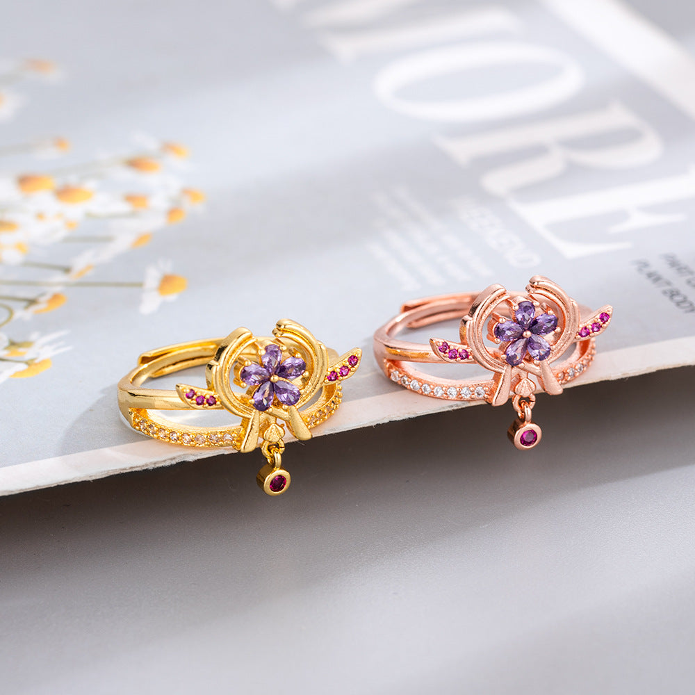 Original God Eight Heavy Micro Inlaid Purple Element Zircon Anime Rings