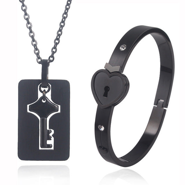 Women's & Men's Valentine's Day Gift Titanium Steel Couple Lock Heart Key Bracelet
