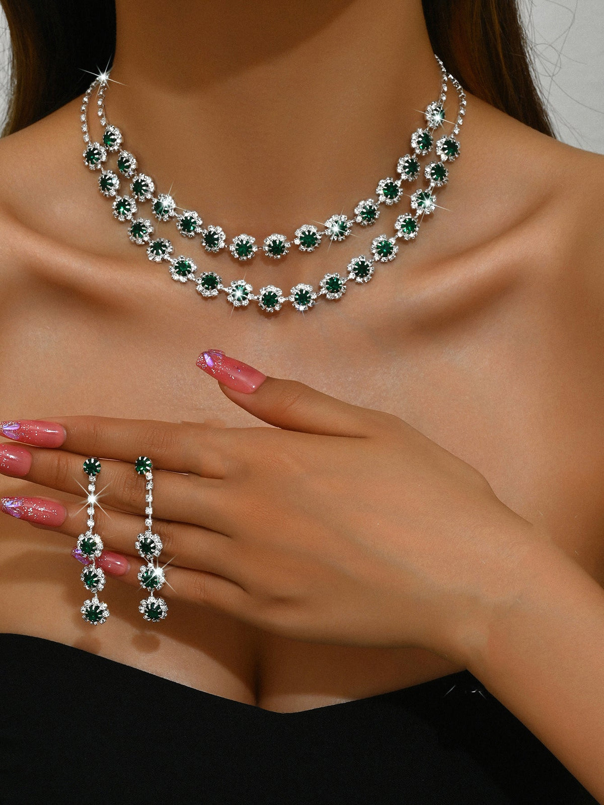 Wedding Double Layer Sunflower Diamond Suite Jewelry Set