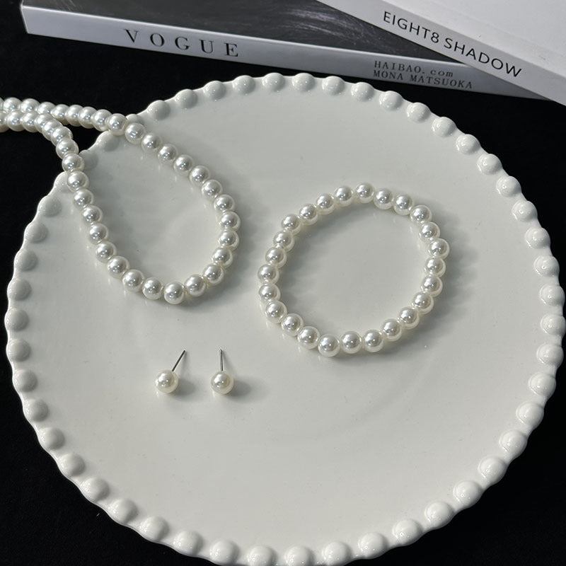 White Imitation Pearl Maiden Ear Three-piece Jewelry Set