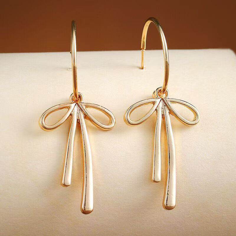 Women's Style Metal Bow Matte Gold Line Stud Earrings