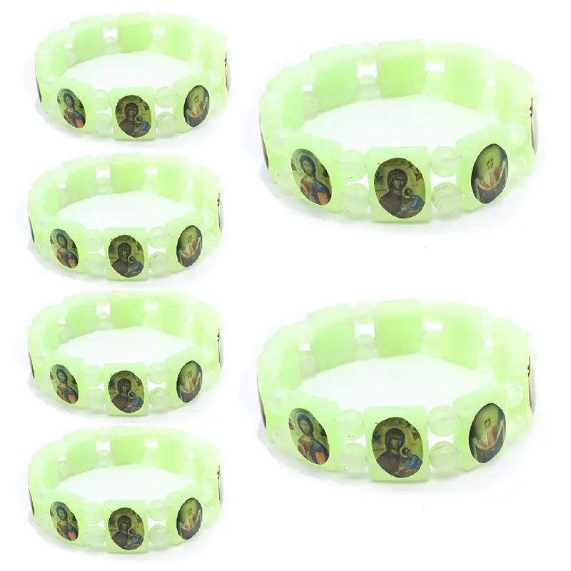 Luminous Fluorescent Green Rosary Unisex Elastic Bracelet
