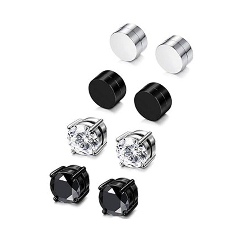 Men's Stainless Steel Zircon Magnet Black White Rings