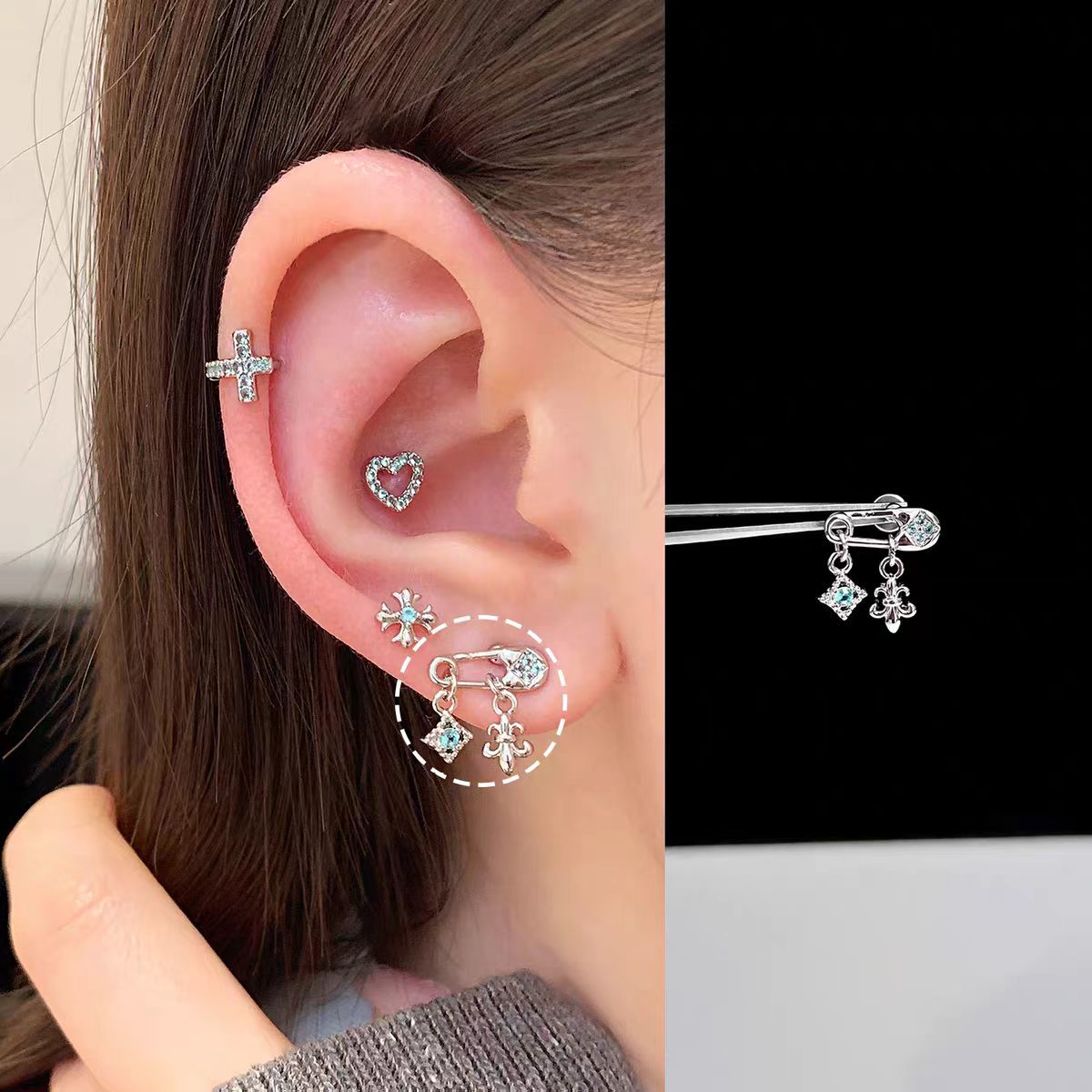 Pa Green Zirconium Umbilicaria Bone Nail Collection Earrings