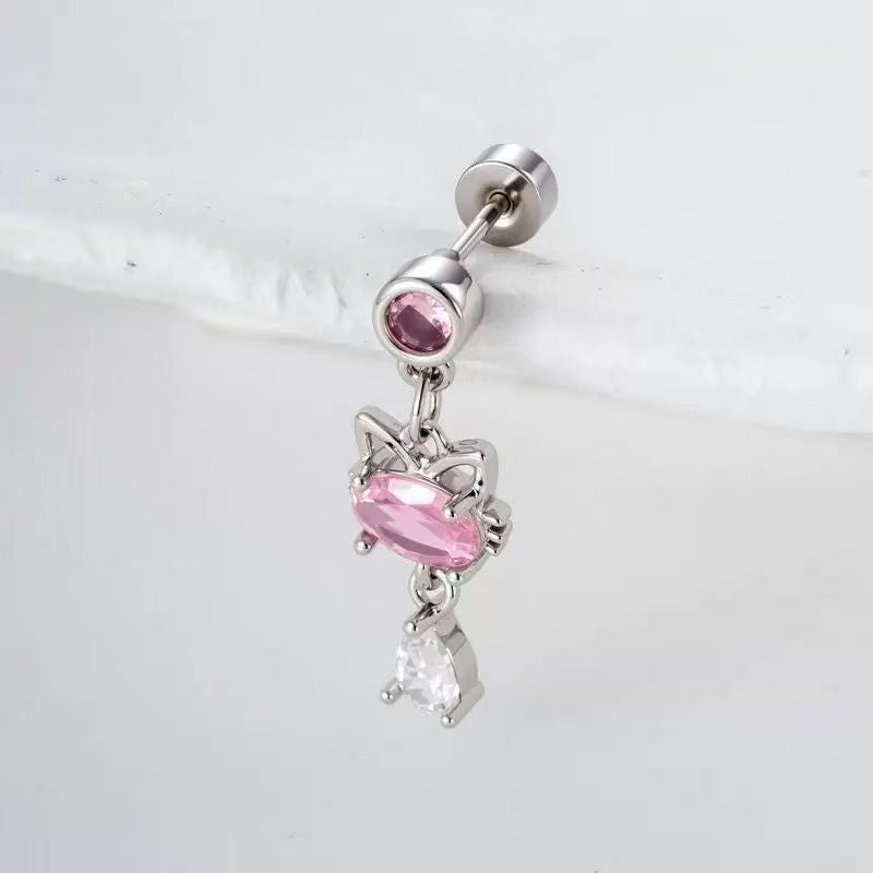 Collection Ear Bone Medical Titanium Steel Cartoon Hello Kitty Earrings