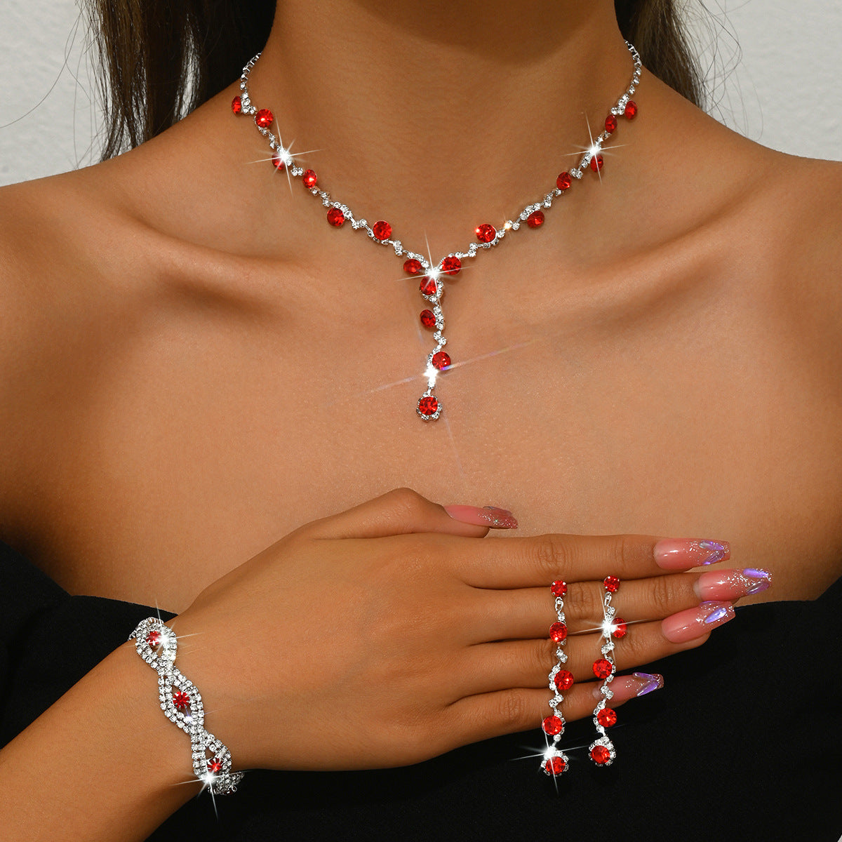 Crystal Rhinestone Ear Three-piece Wedding Decoration Jewelry Set