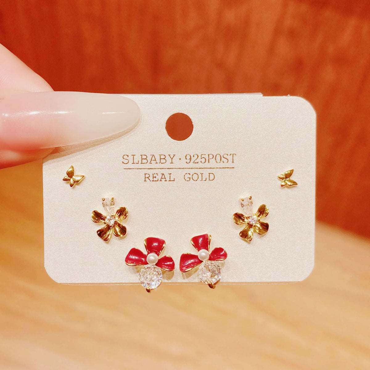 Horse Angola Red Female Cherry Camellia Stud Earrings