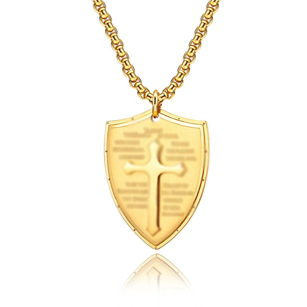 Cross Shield Titanium Steel Gold-plated Niche Necklaces