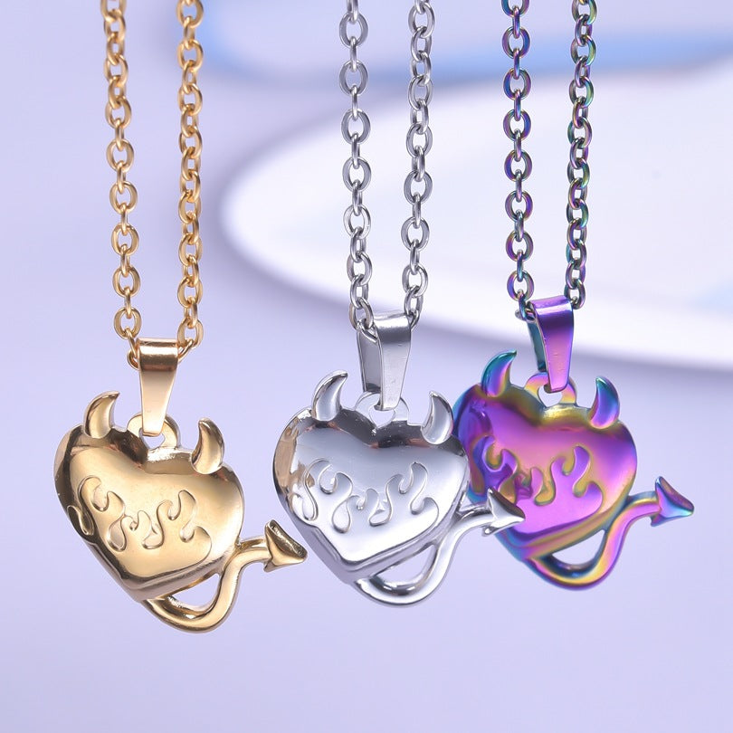 Hip Hop Little Devil Stainless Steel Real Gold Necklace