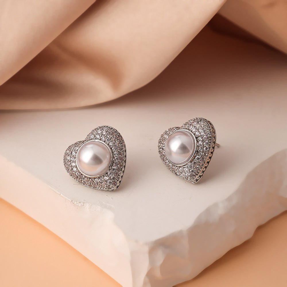 Women's Woven Pearl Sier Needle Everyday Joker Stud Earrings