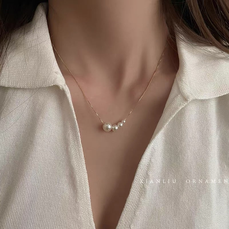 Niche Design Imitation Pearl Exquisite High Sense Sweet Elegance Snake Necklace