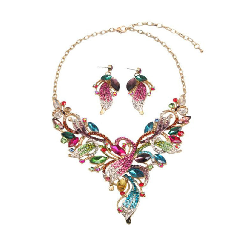 Women's Painting Oil Bright Crystal Suite Dress Necklaces