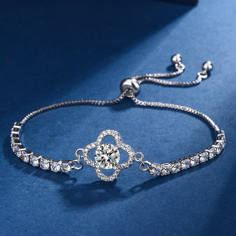 Bag Round Four-leaf Clover Adjustable Rhinestone Zircon Female Bracelet
