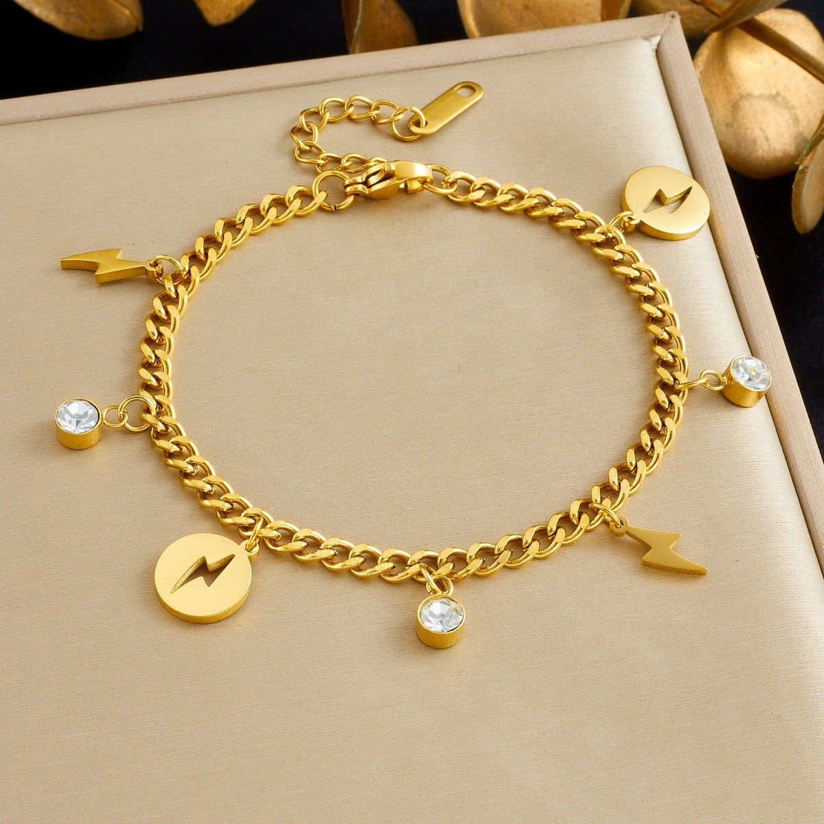 Women's Gold-plated Stainless Steel Diamond Lightning Round Bracelet