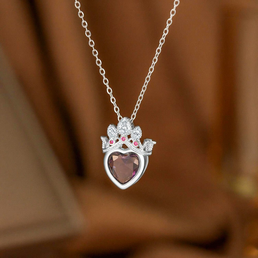 Steel Female Micro Inlaid Pink Diamond Necklace