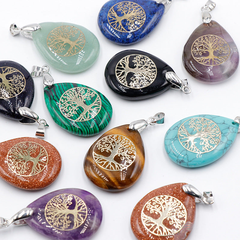Natural Crystal Stone Lucky Tree Drop Shape Yoga Pendant