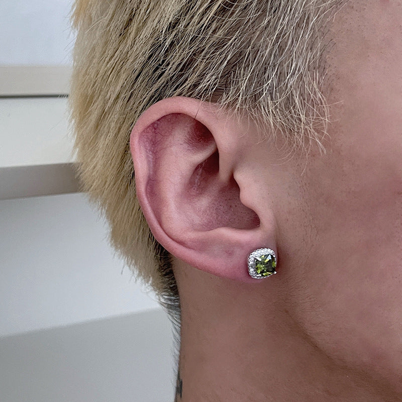Men's Rhinestone High-grade Sier Piercing Temperament Trend Personalized Earrings