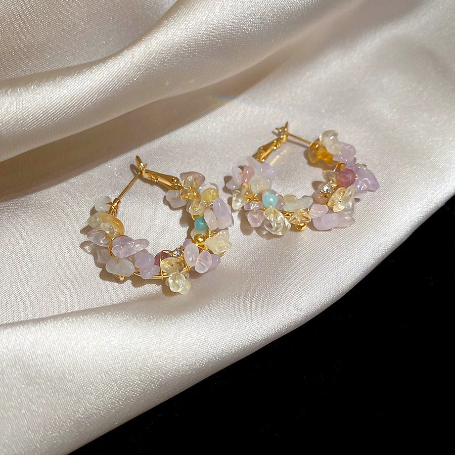 French Royal Style Zircon Geometric Flower Light Luxury High-grade Earrings