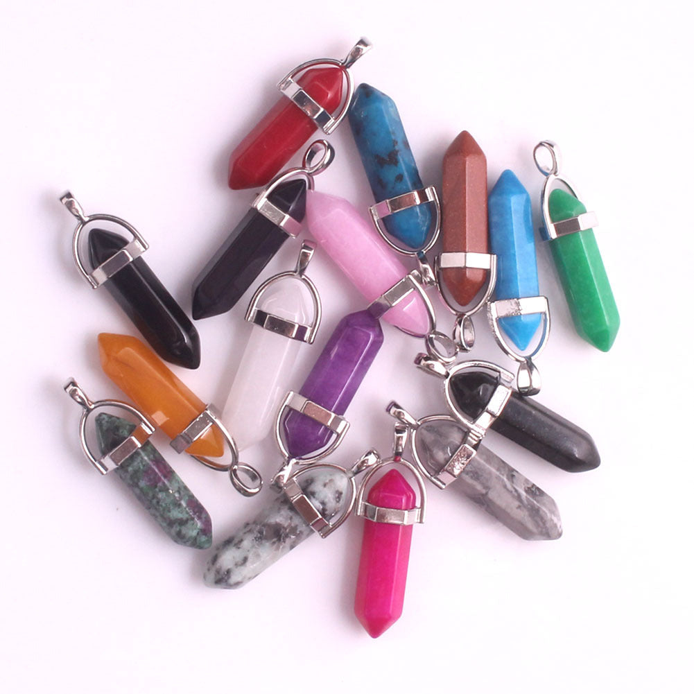 Stone Crystal Agate Bullet Hexagon Prism Pendant