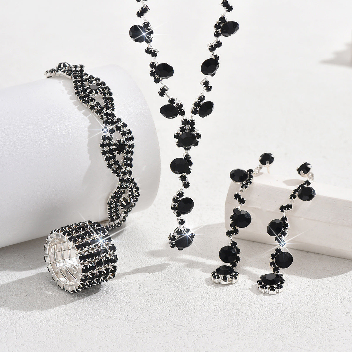 Crystal Rhinestone Ear Three-piece Wedding Decoration Jewelry Set