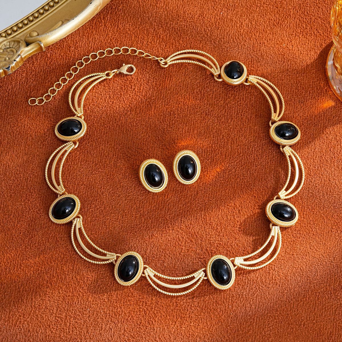 Sier Needle Flower Ear Retro Easy Matching Sweater Chain Exquisite Jewelry Set