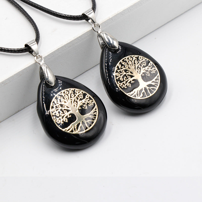 Natural Crystal Stone Lucky Tree Drop Shape Yoga Pendant