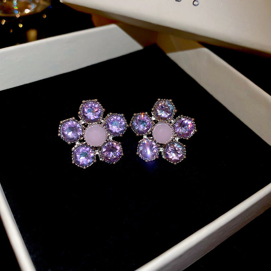 French Royal Style Zircon Geometric Flower Light Luxury High-grade Earrings
