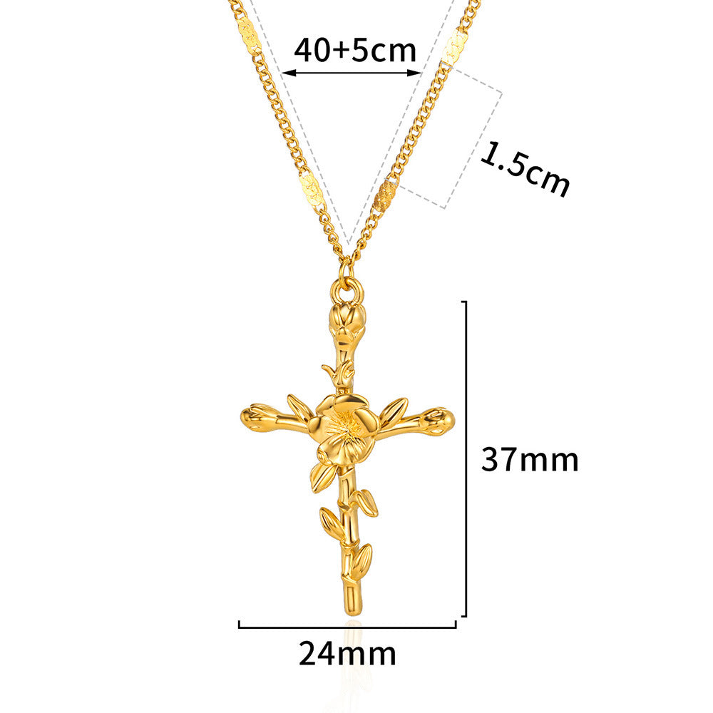 Gold-plated December Flower Three-dimensional Birthday Cross Holiday Necklace