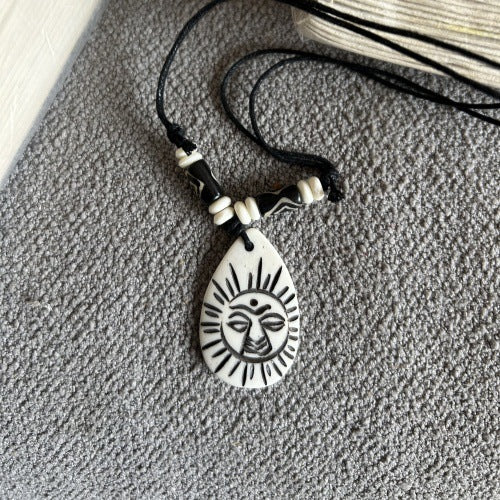Nepal Yak Bone Hand Carved Six Pendant