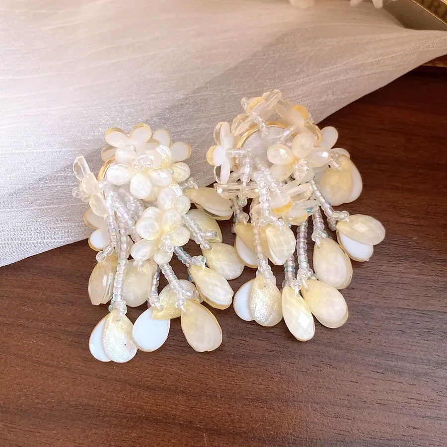 Tea Sweet Pink Flower Beaded Tassel Rings